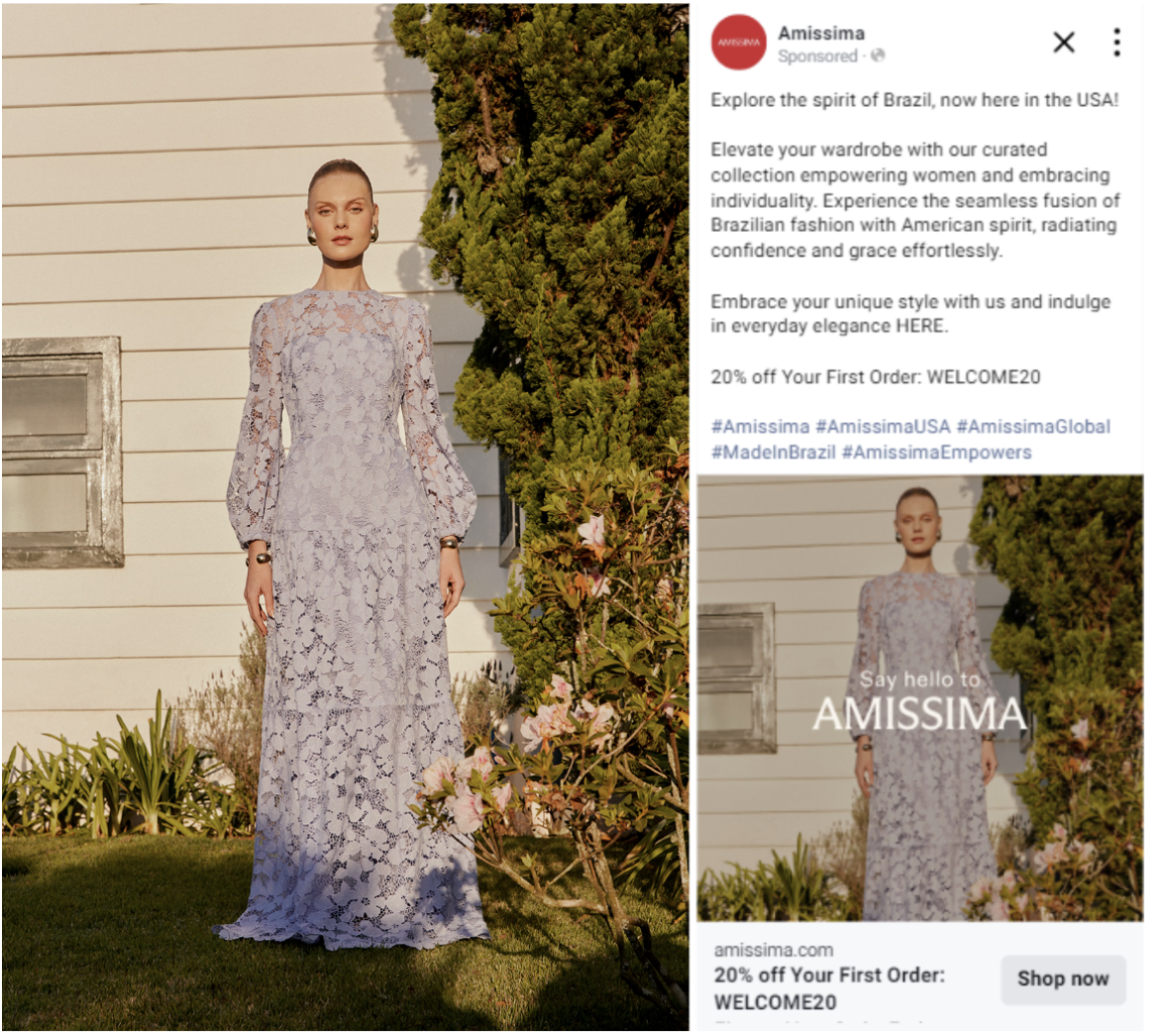 A model wearing Amissima's white Elis Long Dress.