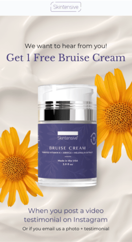 An advertisement for Skintensive's bruise cream.